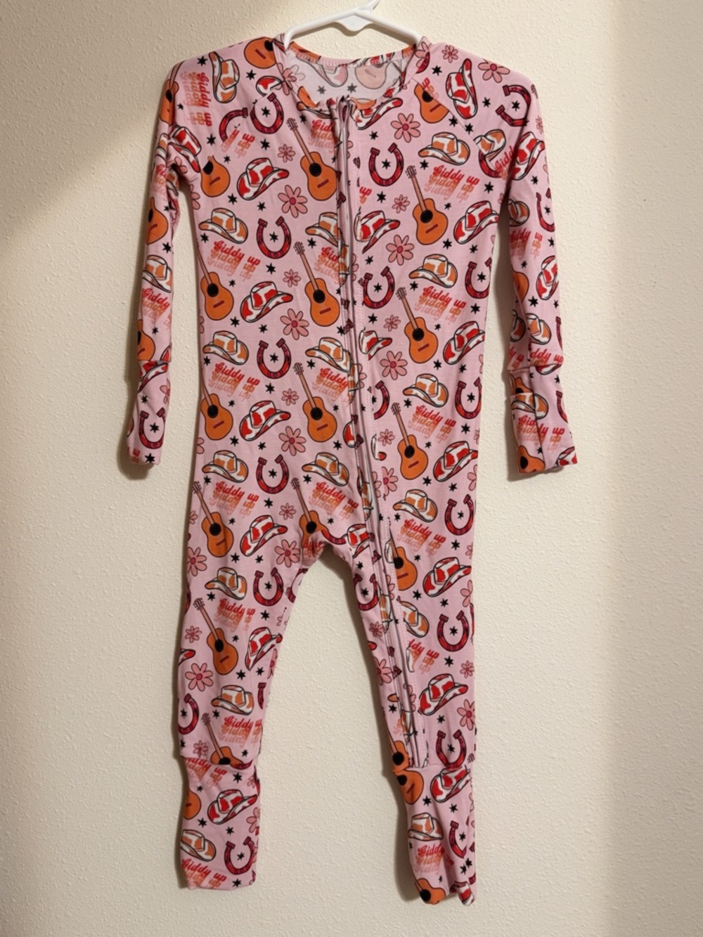Pink Cowboy Print Kids One-Piece Footie Pajamas